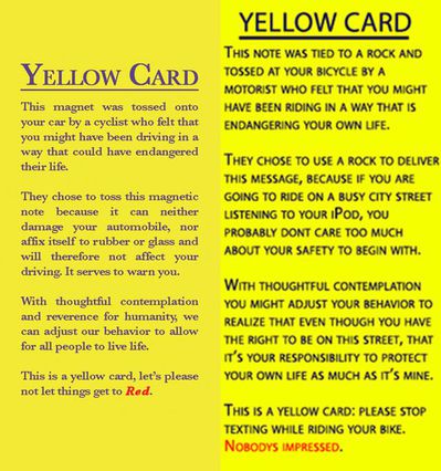 Left: Peter Miller's "Yellow Card." Right: Speak Well; Speak Often